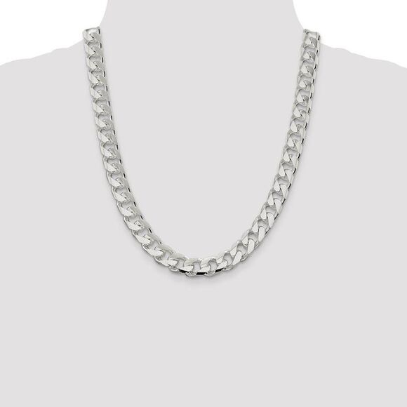 Men's 11mm Sterling Silver Solid D/C Domed Curb Chain Necklace, 22 In